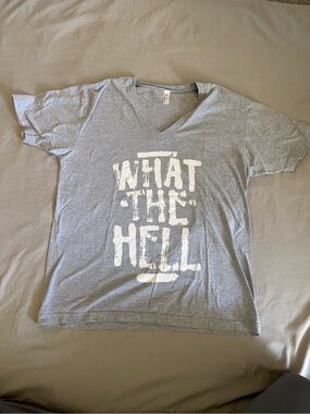 Men's Gray V-Neck Graphic Tee - "What The Hell"
